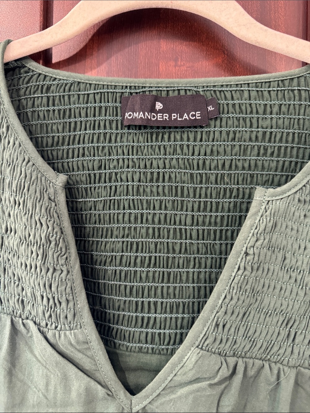 Pomander Place Olive Green Smocked Tiered Long Sleeve Dress - Picture 2 of 3